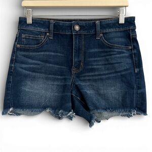 American Eagle Hi Rise Shortie Denim Shorts Raw Hem Stretch Dark Wash